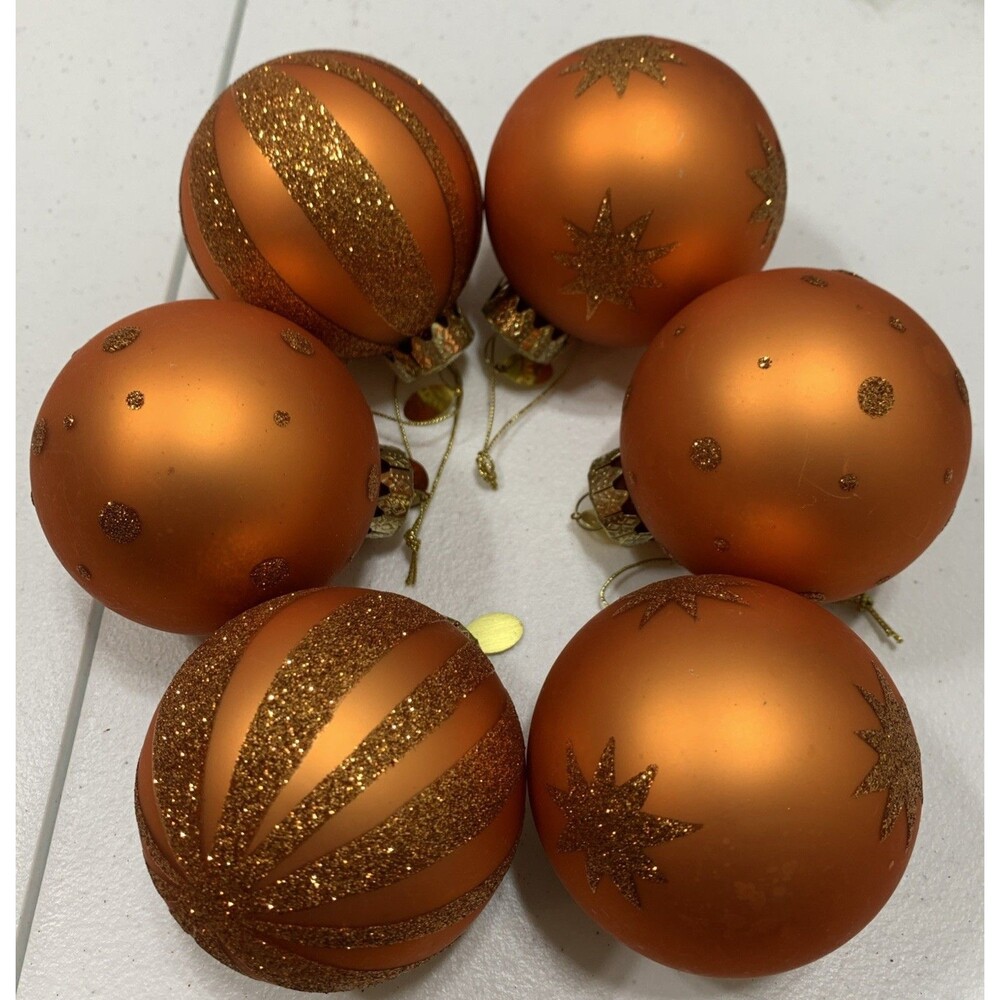 SCF Mercury Glass Orange Ornament Christmas Halloween Fall Lot Of 6